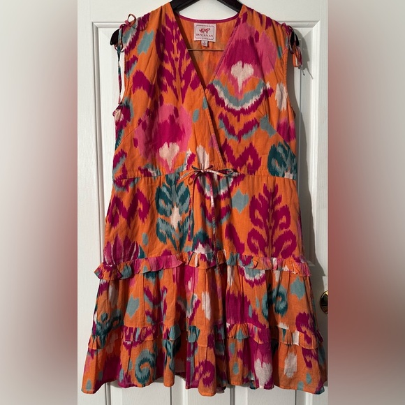 BANJANAN [Revolve] Becca Ikat Dress in Spice SMALL 100% Cotton Sleeveless Tiered - Picture 3 of 16